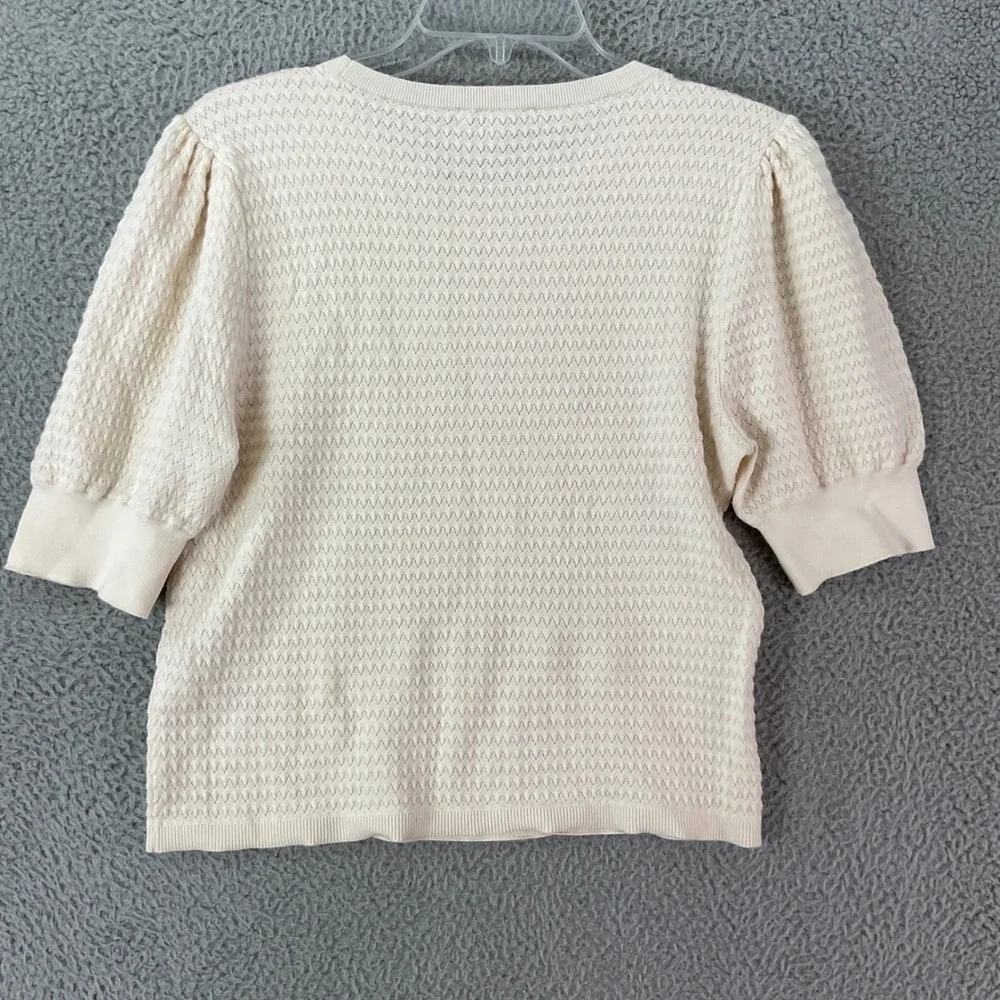 Madewell Pointelle Knit Top Womens Large Cream Textured Puff Sleeve Silk Wool